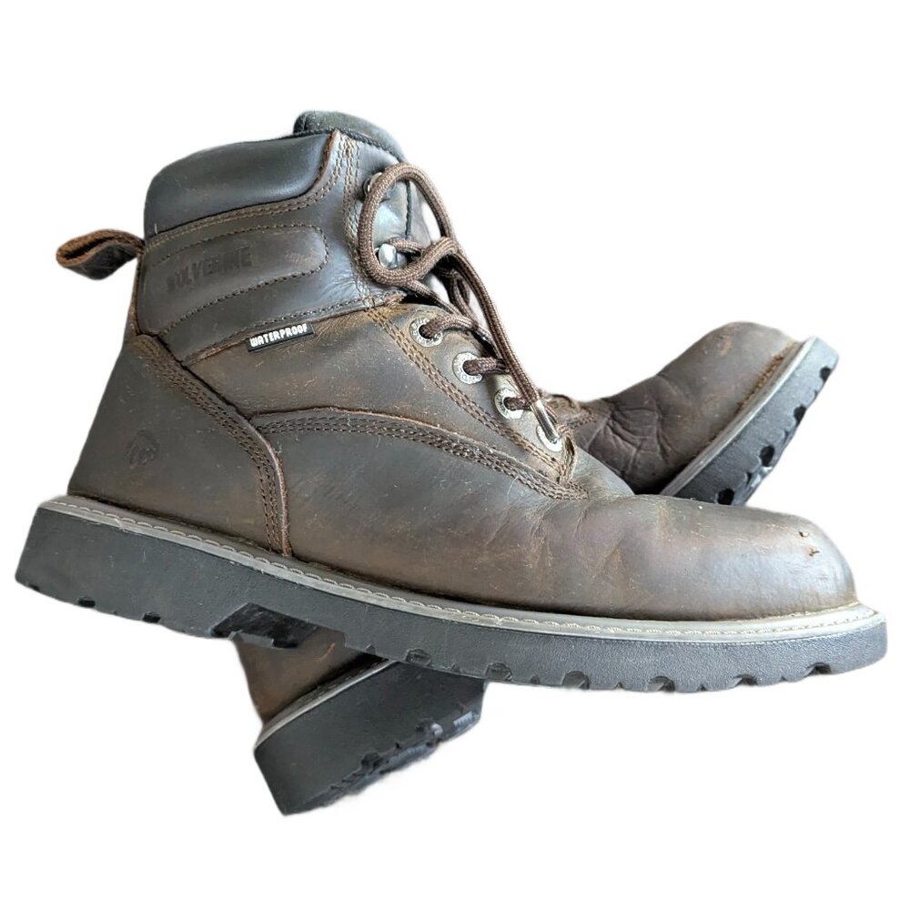 Wolverine Steel Toe Safety Waterproof Brown Leather Lace Up Work Boots Size 9.5